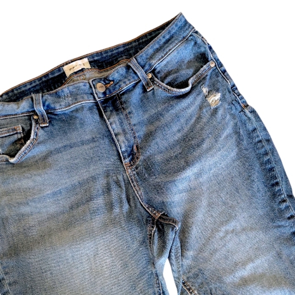 Ceros Blue Distressed High Waist Straight Leg Ankle Jeans Plus 14 Cropped - Picture 2 of 10